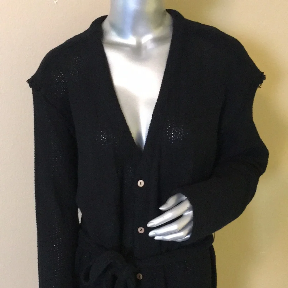 FREE PEOPLE BEACH | Black Cotton Belted Duster Cardigan Sweater